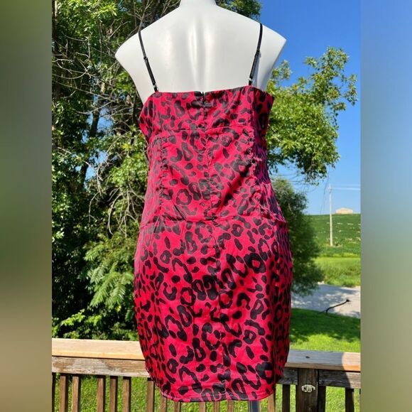 Lulu’s Red Leopard Print Satin Slip Mini Dress New With Tag Size Large - Picture 13 of 13